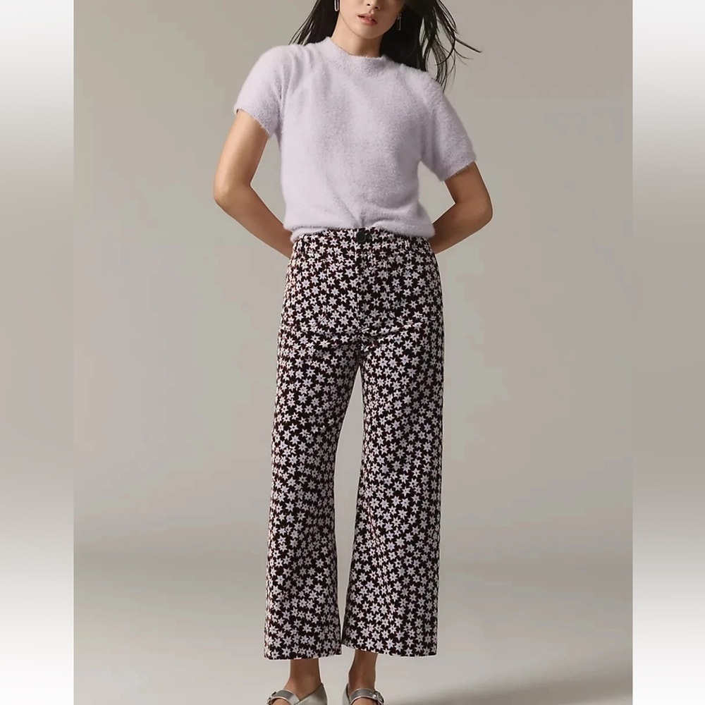 Anthropologie Colette Cropped Velvet Wide Leg Floral Pant Maeve Trousers 25 NWT